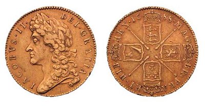 James II five-guineas, 1688 by English School