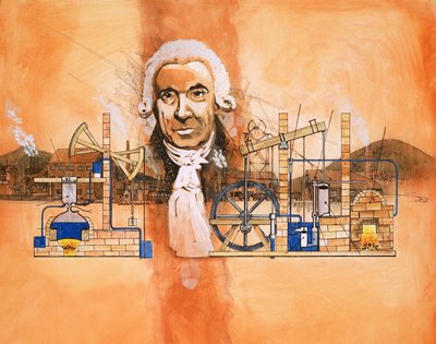 James Watt with Kilns and Mechanical Pumps in Background by English School