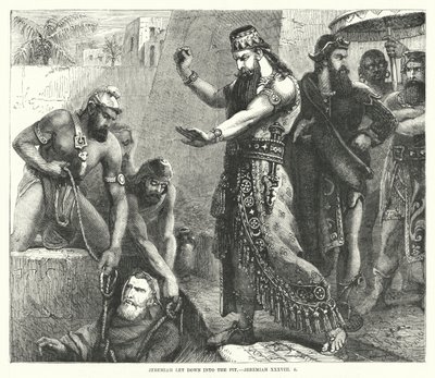 Jeremiah Let Down into the Pit, Jeremiah XXXVIII, 6 (engraving) by English School