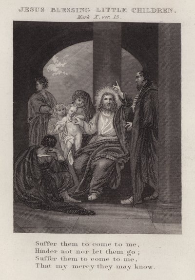 Jesus blessing little children, Mark X, ver 15 by English School