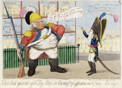 John Bull Guarding the Toy Shop, or Boney Crying for Some More Play Things, pub. by S.W. Fores, 1803 by English School