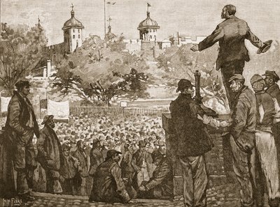 John Burns Addressing a Meeting of Dockers at Tower Hill, 1889, Illustration from Cassell