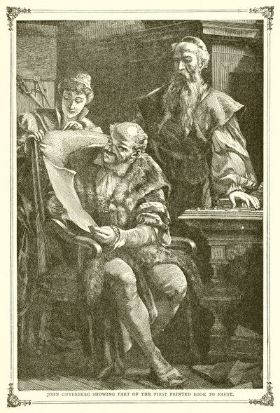 John Gutenberg Showing Part of the First Printed Book to Faust by English School