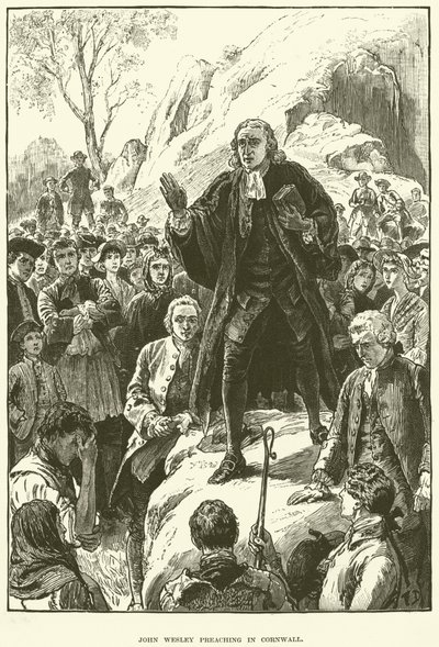 John Wesley, preaching in Cornwall (engraving) by English School