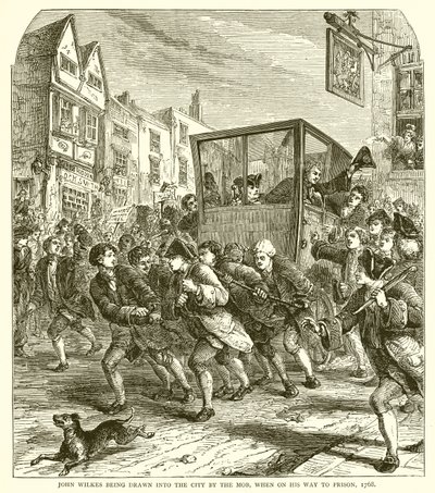 John Wilkes being drawn into the City by the Mob, when on his Way to Prison, 1768 by English School