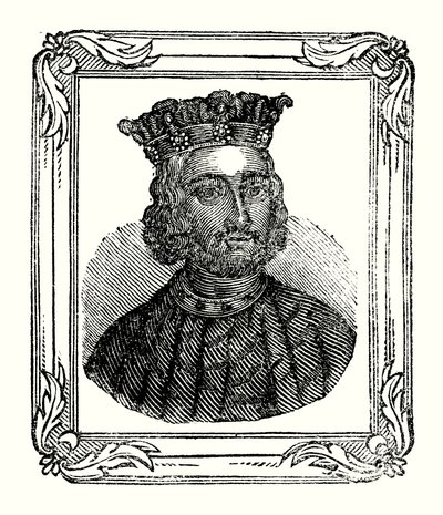 John was born in 1167, crowned in 1199, and died in 1216 by English School