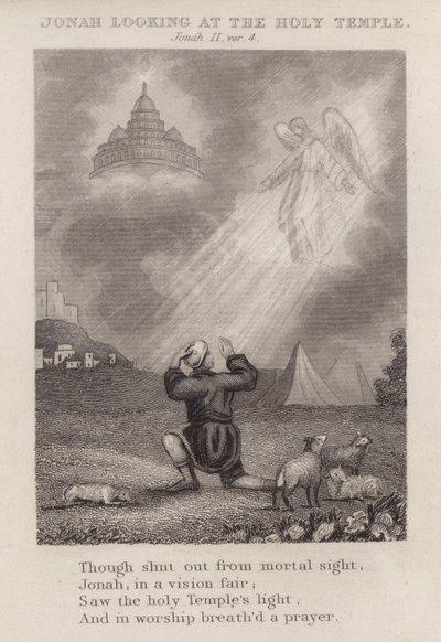 Jonah Looking at the Holy Temple, Jonah II, ver 4 (engraving) by English School