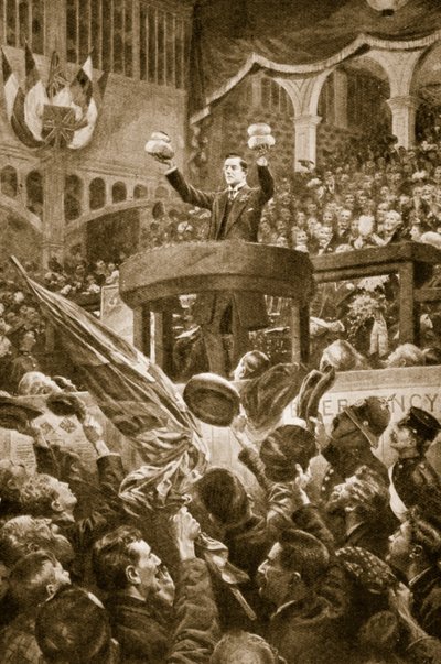 Joseph Chamberlain at Bingley Hall, Birmingham on 4th November 1903 by English School