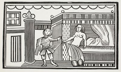 Joseph and his mistress, illustration from Chap-books of the Eighteenth Century by John Ashton, pub. 1882 by English School