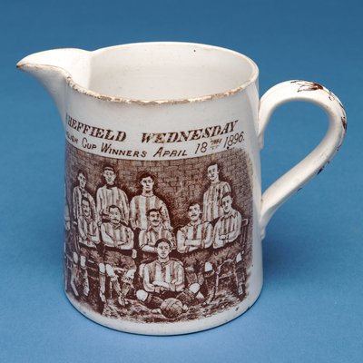 Jug decorated with the Sheffield Wednesday team, 1896 (ceramic) by English School