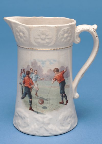 Jug with transfer printed design of a football match (ceramic) by English School