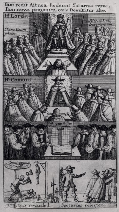King Charles II (1630-85) with the Houses of Parliament, 1660 by English School