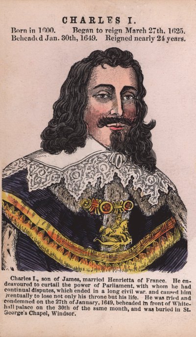 King Charles I (coloured engraving) by English School