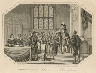 King Charles I demanding the persons of the five members whom he had accused of treason by English School