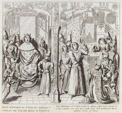 King Edward III sends his Challenge to Philip de Valois King of France, the Bishop of Lincoln & others, who had vowed to wear a Patch over one Eye until they had performed some Gallant Deed of Arms by English School
