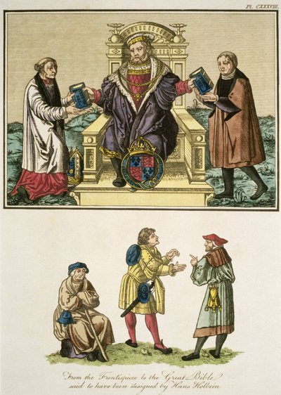 King Henry VIII from the Frontispiece to the Great Bible, Illustration from The Complete View of the Dress and Habits of the People of England Volume II, published 1799 by English School