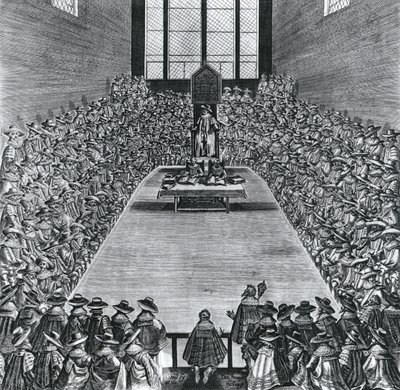 King James I (1566-1625) in the Houses of Parliament, 1624 by English School