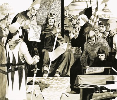 King John Prepares to Sign the Magna Carta at Runnymede by English School