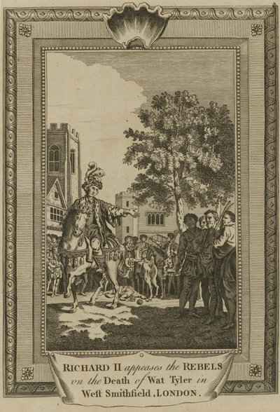 King Richard II appeases the rebels on the death of Wat Tyler in West Smithfield, London by English School