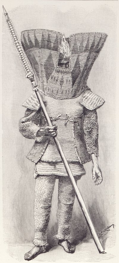 Kingsmill Islander in full armour, from The History of Mankind, Vol.1, by Prof. Friedrich Ratzel, 1896 by English School