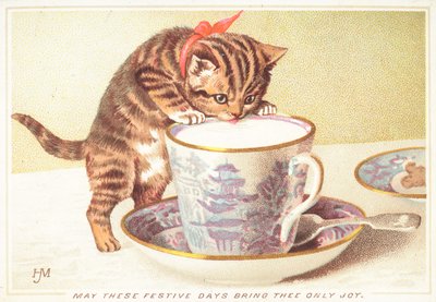 Kitten Drinking Out of Tea-Cup by English School