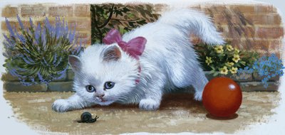 Kitten with snail and ball by English School