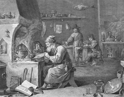 Laboratory of an alchemist, 18th or 19th century by English School