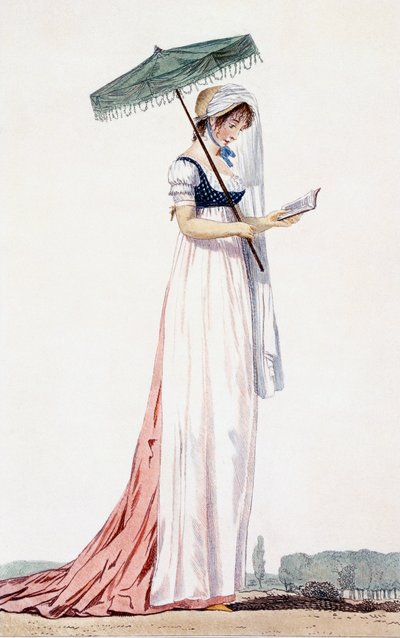 Ladies elegant summer dress with parasol, by Delacourt, 1770 by English School