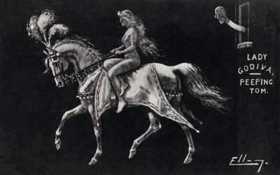 Lady Godiva Riding Naked on Horseback Through the Streets of Coventry, Watched by a Peeping Tom by English School