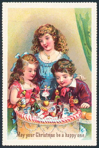 Lady and Children Admiring Christmas Cake by English School