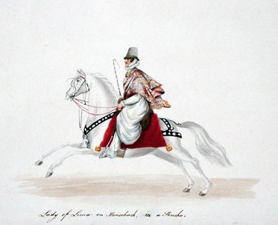 Lady of Lima on Horseback in a Poncho by English School