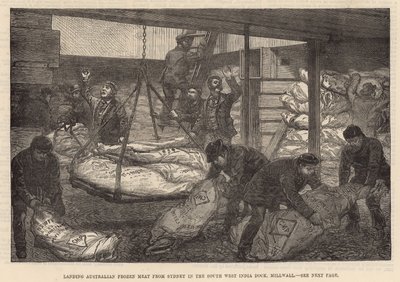 Landing Australian Frozen Meat in the South West India Dock, Millwall by English School