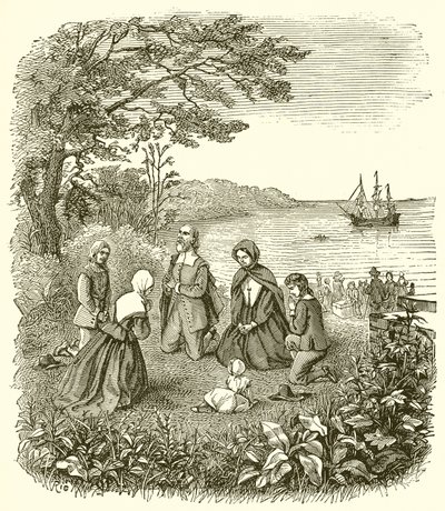 Landing of the Pilgrim Fathers by English School