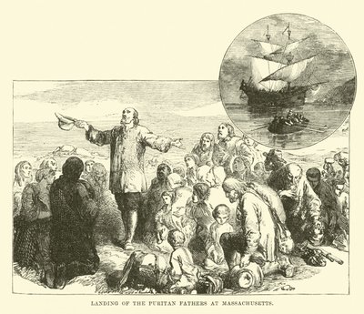 Landing of the Puritan Fathers at Massachusetts by English School