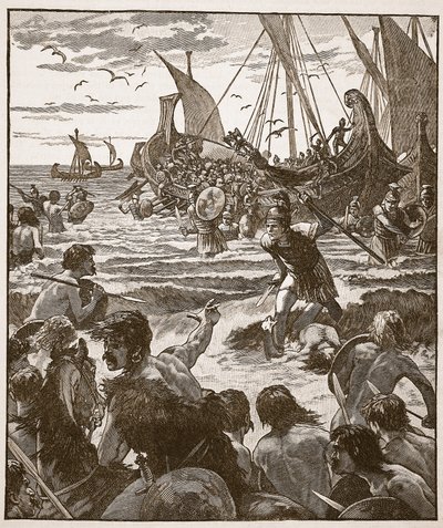 Landing of the Romans on the coast of Kent, illustration from Cassell