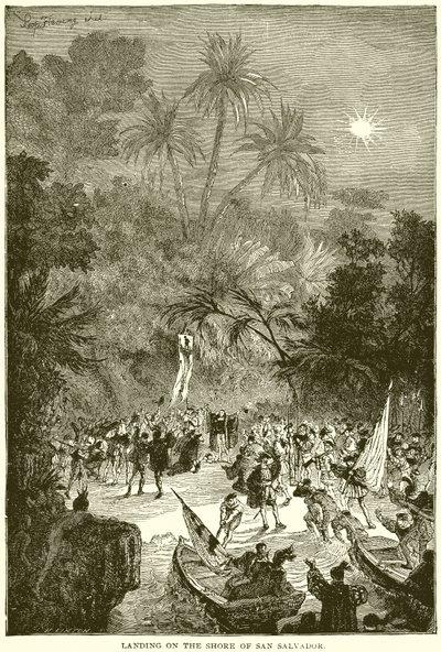 Landing on the Shore of San Salvador by English School