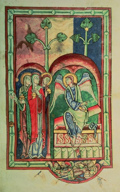 The Women at the Sepulchre, from the Shaftesbury Psalter, West Country, c.1130-40 by English School