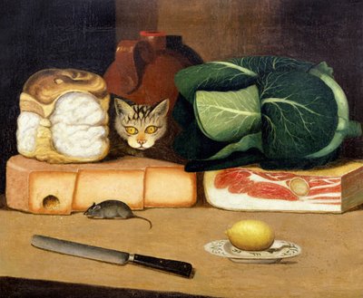 Larder Still Life with a Cat Hunting a Mouse, c.1840 by English School