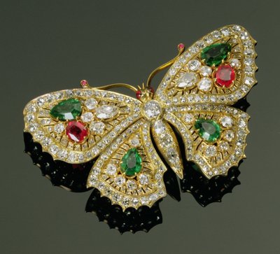 Late Victorian multi-gem set butterfly brooch, c.1880 by English School
