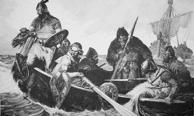 Leif Ericson discovers the shore of Vinland the Good, probably Newfoundland by English School
