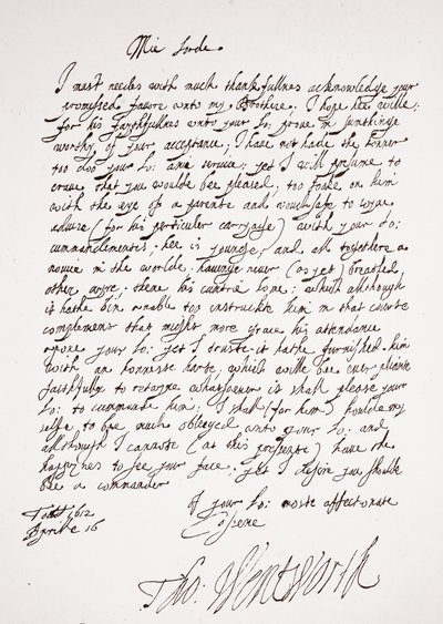 Letter by Thomas Wentworth, 16 April 1612 by English School