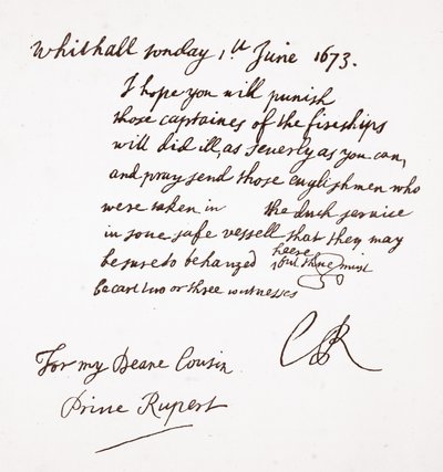 Letter from Charles II to Prince Rupert, 1st June 1673 by English School