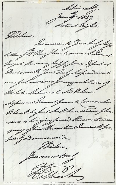 Letter from William IV to Lady Nelson, 1827, published in 