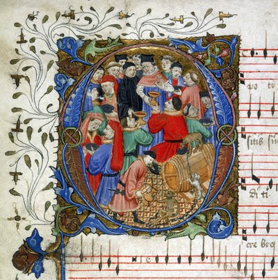 Letter of a medieval drinking song from Windsor Carol Book, c.1440 by English School