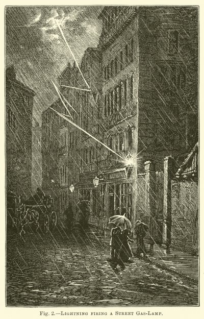 Lightning firing a Street Gas-Lamp by English School