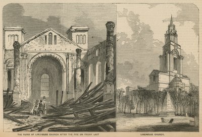 Limehouse Church Before and After the Fire by English School