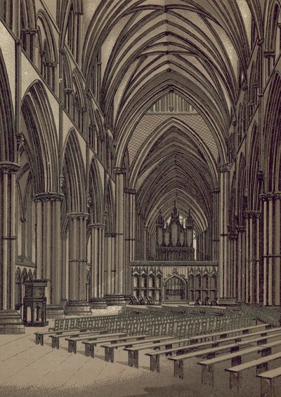 Lincoln Cathedral, Nave, looking East by English School