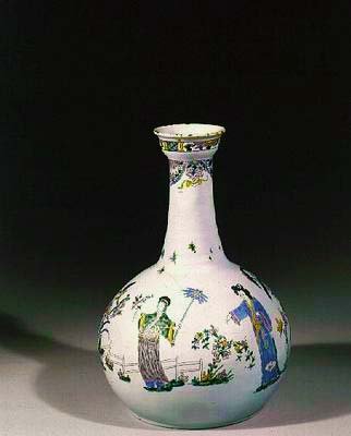 Liverpool water-bottle with enamelled chinoiserie decoration, c.1750 by English School