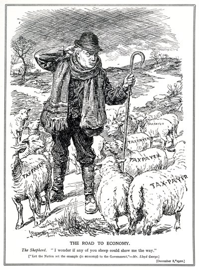 Lloyd George as the Shepherd of Great Britain Asks the Tax Payers (Sheep) to Lead the Recovery of the Economy, December, 1920 by English School