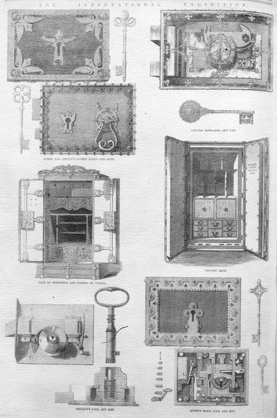 Locks and Safes on display at the Great Exhibition of 1862, illustration from The Illustrated London News, November 15 1862 by English School